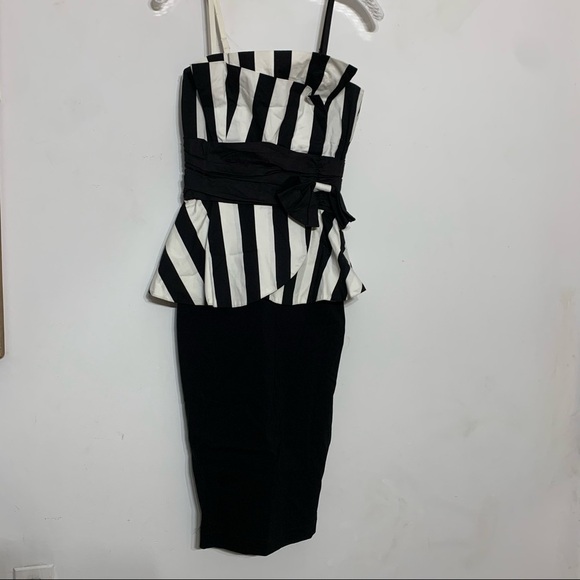 Tatyana vintage black and white stripe peplum wiggle dress Midi xS women’s - Picture 3 of 6